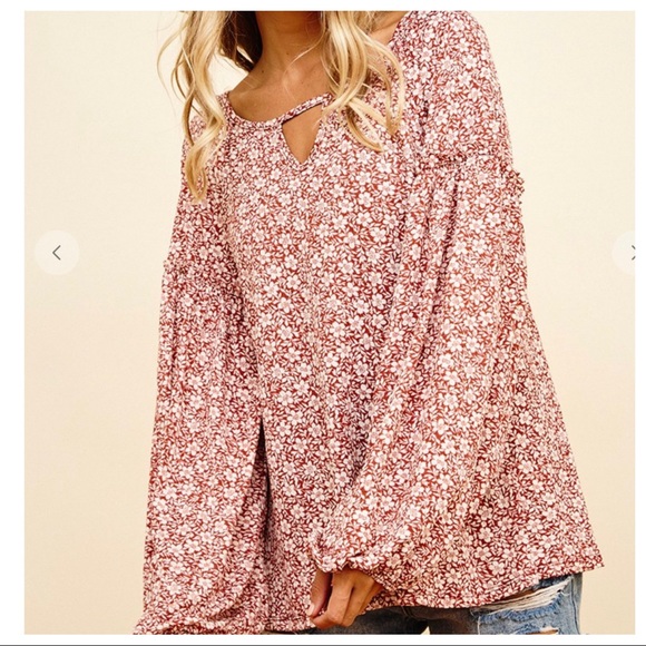 Boho chic Floral Print Lantern Sleeves Top - Picture 3 of 6